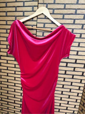 Gibson Latimer Pink Velvet Off Shoulder Midi Dress Size Medium thumbnail 5