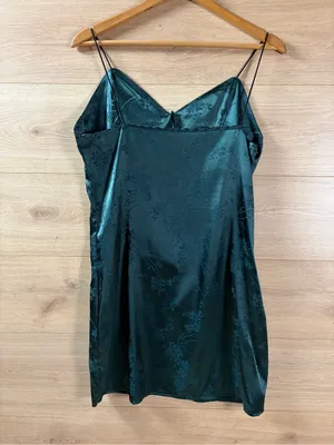 Romwe Satin Dark Green Slip Dress - US 8-10 thumbnail 5