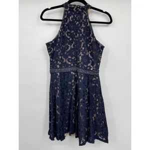 Blu Pepper Womens A-Line Flared Dress Crochet Lace Overlay Blue Medium NEW thumbnail 2