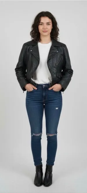 Copper‎ Key Clothing Company Vintage Black Leather Motorcycle Jacket Womens Moto thumbnail 1