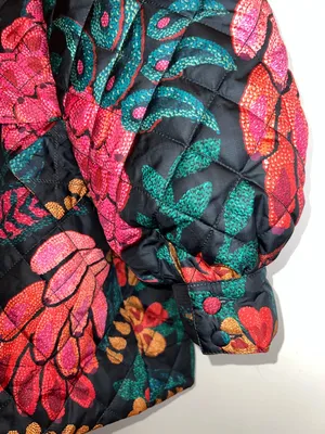 Farm Rio Black Floral Quilted Puffer Jacket XL NWT‎ Belted “Made in Brazil” thumbnail 8