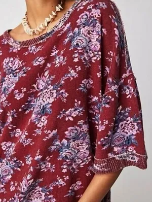 We The Free Red Floral Cotton You & Me Lightweight Sweater Tee - Size - Small thumbnail 2