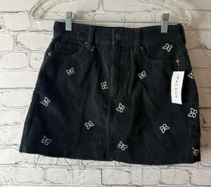 PacSun Black Embroidered Corduroy Mini Skirt 25 thumbnail 1
