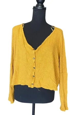 Slouchy Top Golden Mustard Indie Sleaze Lagenlook Boho Ribbed Knit Popover M thumbnail 1