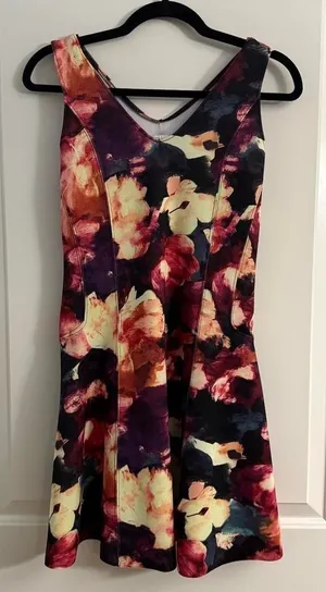 Abercrombie & Fitch Black Floral Mid Flounce Dress Large thumbnail 1