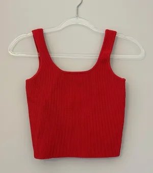 Cropped Red Ribbed Tank Top thumbnail 1