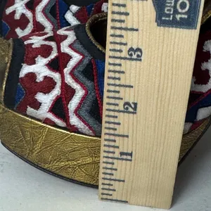 Donald J Pliner Couture Embroidered Peep Toe Platform Pumps Gold Red‎ Blue 6.5M thumbnail 12