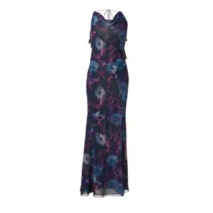 Rotate Purple Chiffon Slip Maxi Dress SIZE 2 Ruffle Formal Party Watercolor $430 thumbnail 4