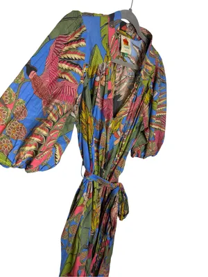 🌺✨ Farm Rio Totally Tuiuiu Tropical Floral Birds Wrap Maxi‎ Dress M ✨🌺 thumbnail 3