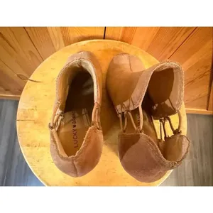 Lucky Brand Reevas peep-toe suede wedge ankle booties brown 6.5M thumbnail 5