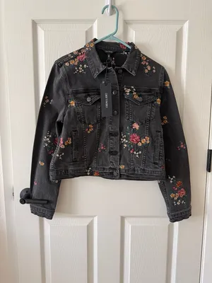 Free People Driftwood floral embroidered denim jacket thumbnail 4