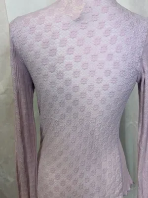 Free People Light Pink Ruffled Cable Knit Mock Turtleneck Sweater thumbnail 7