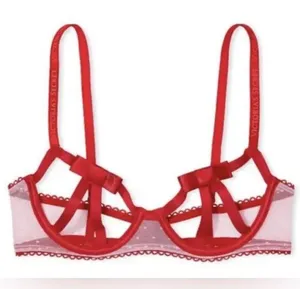 Victoria's Secret-Red Caged Cut-Out Open Underwire Bra/Lingerie W/Bow Large NWT thumbnail 1