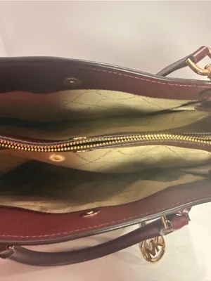 Michael Kors Wine Saffiano Leather Satchel with Gold Hardware thumbnail 12