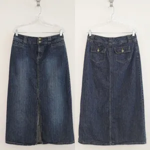 Vintage Y2K Faded Glory Dark Wash 100% Cotton Denim Mid Rise Maxi Skirt Size 6 thumbnail 2