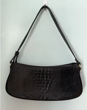 Brahmin black Anytime‎ Mini Melborn Croc Leather Shoulder Bag Hobo Luxury thumbnail 1