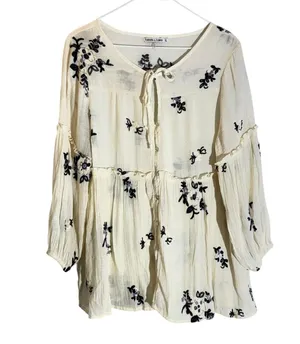 Figueroa & Flower Embroidered Floral Peasant Tunic Blouse, Size XL/18W thumbnail 1