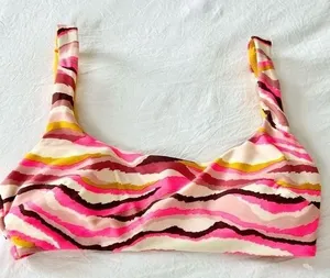 Aerie Bikini Top Scoop Neck Pink Brown Print US X Small thumbnail 1