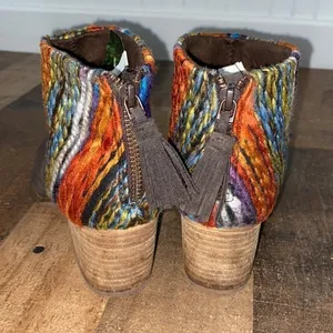 Toms ankle boots booties yarn embellished boho 7.5 brown‎ leather suede Leila thumbnail 6