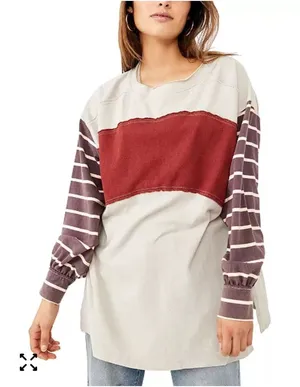 Free‎ People We The Free Red Cream Stripe Awesome Long-Sleeved T-Shirt Size XS thumbnail 1