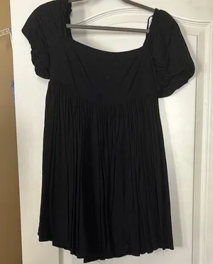 Black Puff Sleeve Mini Dress with Pleated Details thumbnail 1