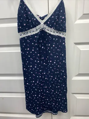 Hollister Slip Dress Small Navy Floral Lace Bow Accent Babydoll Small Open Back thumbnail 2