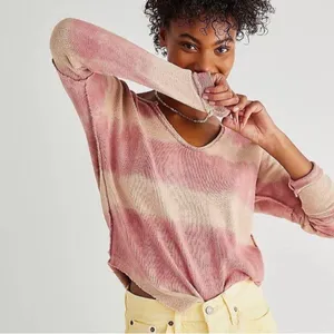 Free People Come And Get It Washed Top Size Medium Pink Cream Slouchy V-neck thumbnail 1