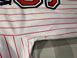 98’ Braves wallen 98White Button Baseball Jersey with Red Pinstripes thumbnail 6