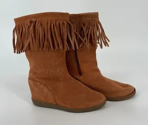 Skechers SKCH+3 Rust Suede Leather Fringe Moccasin‎ Wedge Boots Women's Size 9 thumbnail 1
