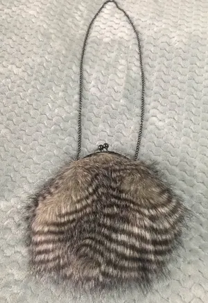 Chico’s Elegant Gray Fax Chain Fur Shoulder Bag thumbnail 1