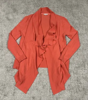 Garnet Hill Cardigan Sweater Womens Medium Coral Orange Drape Front Cashmere thumbnail 1
