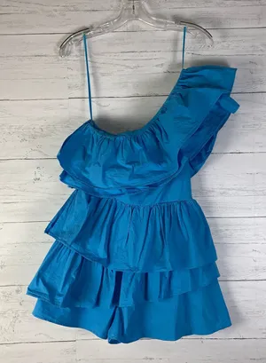 Do+Be One Shoulder Ruffle Romper In Ocean Blue Size Medium thumbnail 1