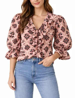 Mille Sayulita print Ruffle Blouse Pink thumbnail 1