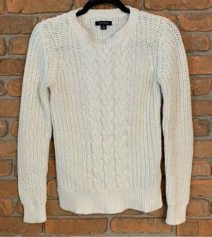 Nautica Cable Knit Sweater Womens Size Small White Crew‎ Neck Pullover Classic thumbnail 1