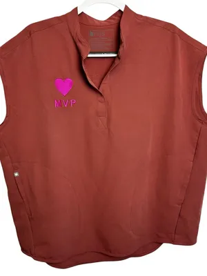 Figs Muted pink scrub top cap sleeve MVP heart ladies work wear pocket utility L thumbnail 1