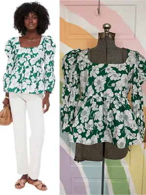 Tuckernuck Hyacinth House Green Floral Clemons Cotton Peplum Top Sz M 💛🎀 thumbnail 2