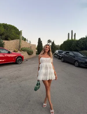 Zara White Ruffled Tie-Shoulder Bohemian Lace Trim Mini Dress thumbnail 2