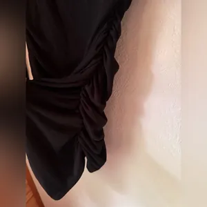 Black bodycon ruched square neck mesh long sleeve mini dress size medium thumbnail 2