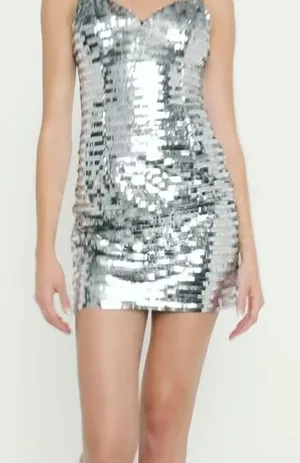 Lulus Exceptional Dazzle Dress Women’s M Silver Sequin Bodycon Mini Cocktail thumbnail 1