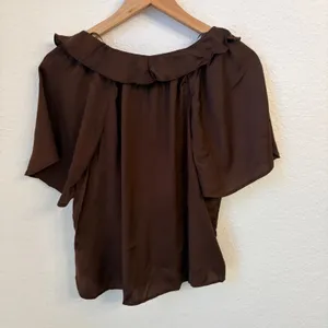 Old Navy Satin‎ Ruffle Tie Front Blouse Top Womens S Romantic Casual Chic Brown thumbnail 5