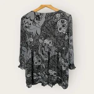 ICE Vintage Women XL Black Sheer 3/4 Sleeve Floral Blouse WhimsyGoth Feminine thumbnail 3