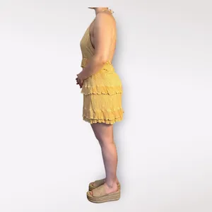 Lulus Downright Darling Yellow Tiered‎ Ruffled Halter Mini Dress Size M thumbnail 2