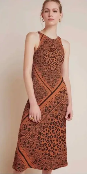 NWT Farm Rio Orange & Black Bandana Print Midi Dress thumbnail 1