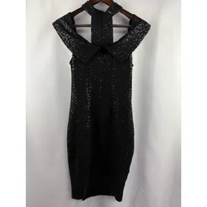 Women’s Luxxel Medium Black Sequin Off the Shoulder Evening Dress thumbnail 4