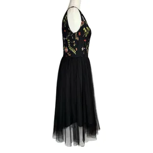 Vissavi Vintage Y2K 8 Tulle Illusion Mesh Dress Embroidered Floral Semi Formal‎ thumbnail 4
