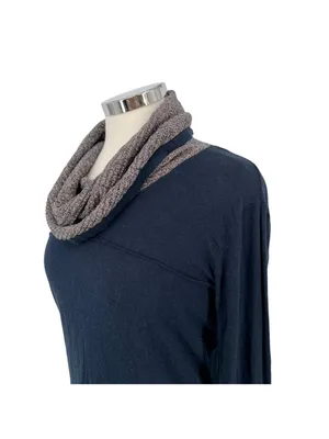 Skunkfunk Navy Long-Sleeve Knit Top With Textured Cowl Neck Size 4 thumbnail 4