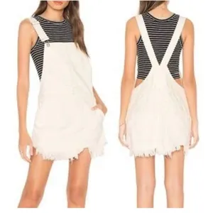 Free People Women's Size-0 Torn Up Jumper Dress‎ Skirt Overall White thumbnail 2