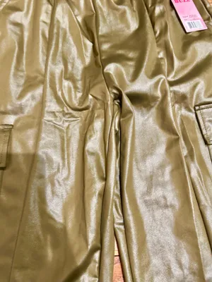 BUZZ FASHION Cargo Wide Leg PULL-ON SATIN Effect heigh waisted stretchy pants L thumbnail 6