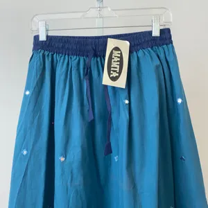 Westside Designs Cotton Boho Lagenlook Mirror Embroidered Midi Skirt Teen Teal thumbnail 2