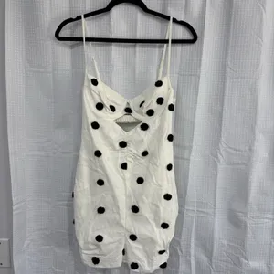 For Love And Lemons Dress Size Medium White Black Polka Dot Mini Linen Blend thumbnail 3